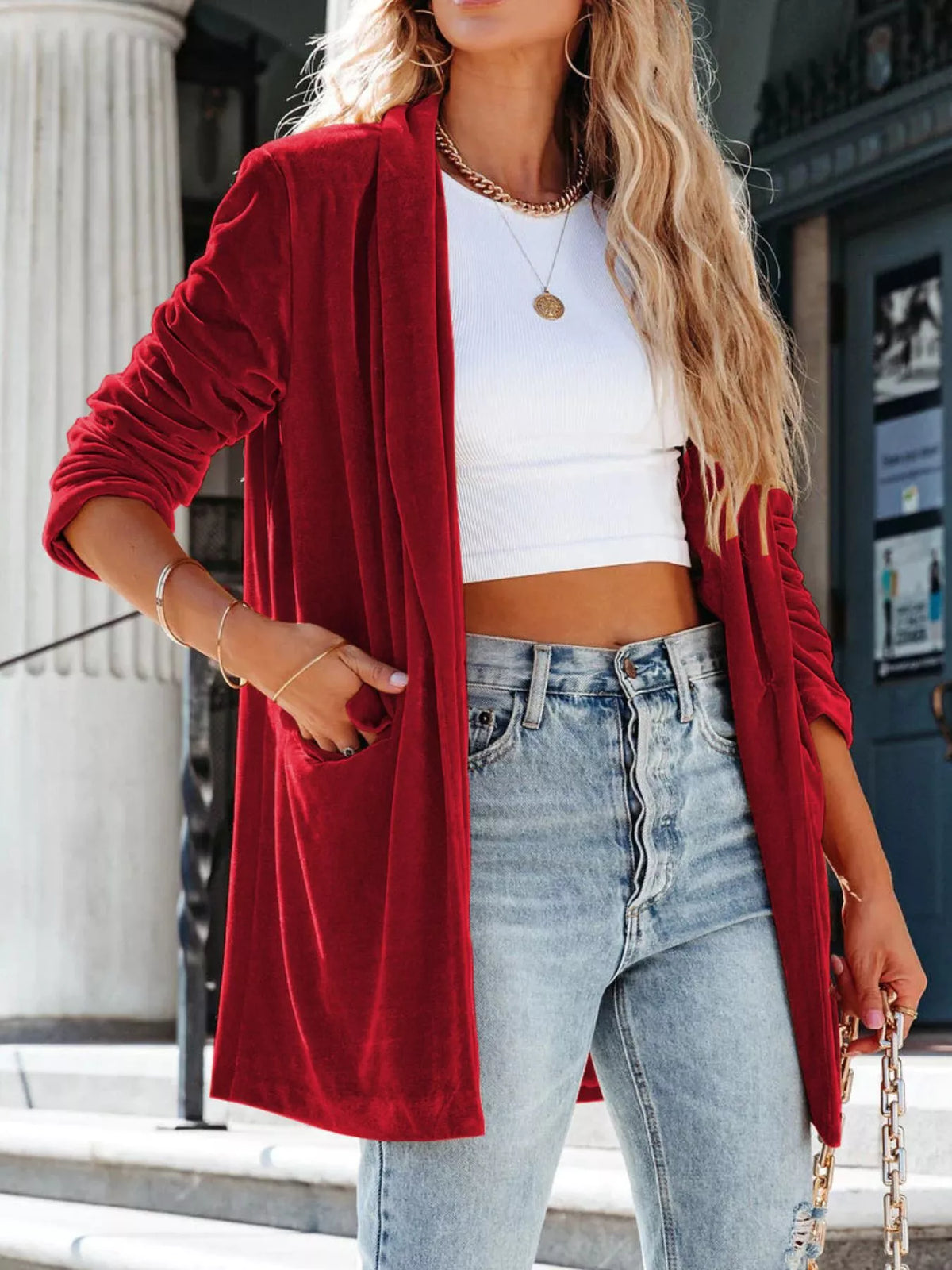 Velvet One-Button Blazer