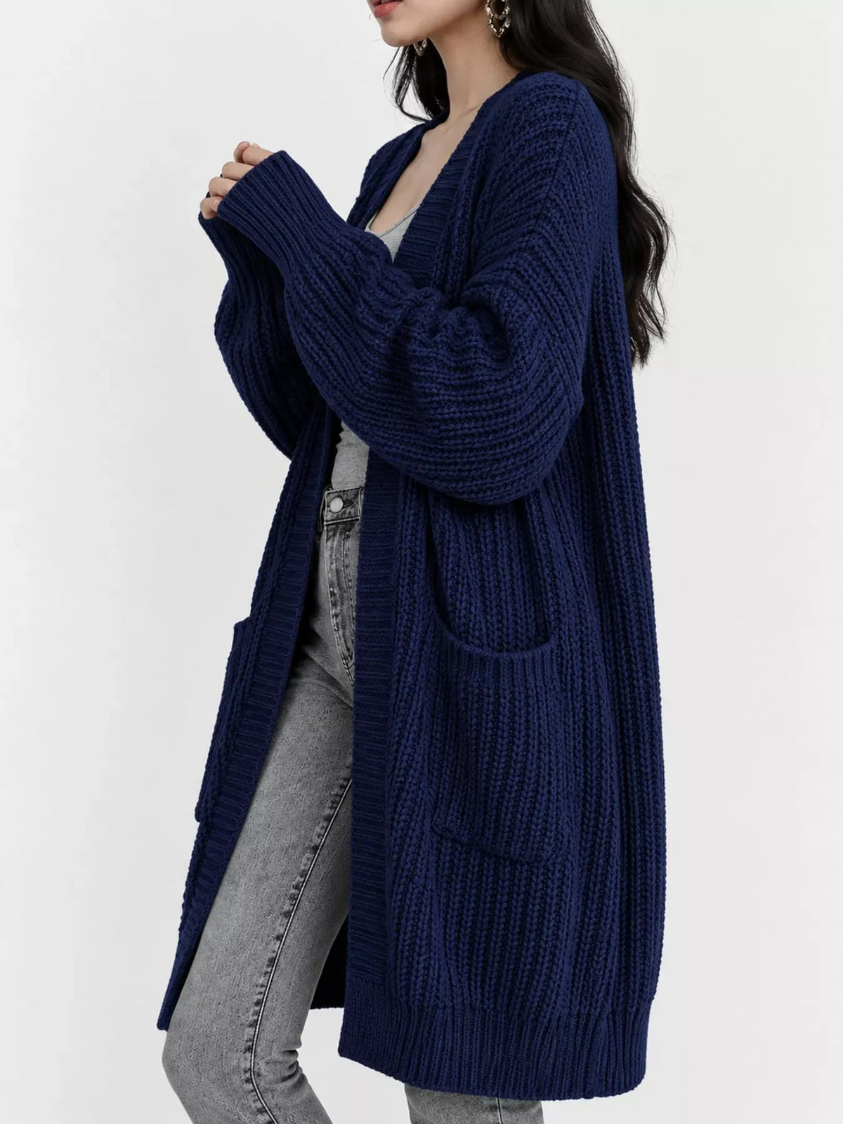 Oversized Openwork Longline Cardigan with Pockets — photo 29