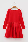 Red U-neck long-sleeve fit-and-flare mini dress