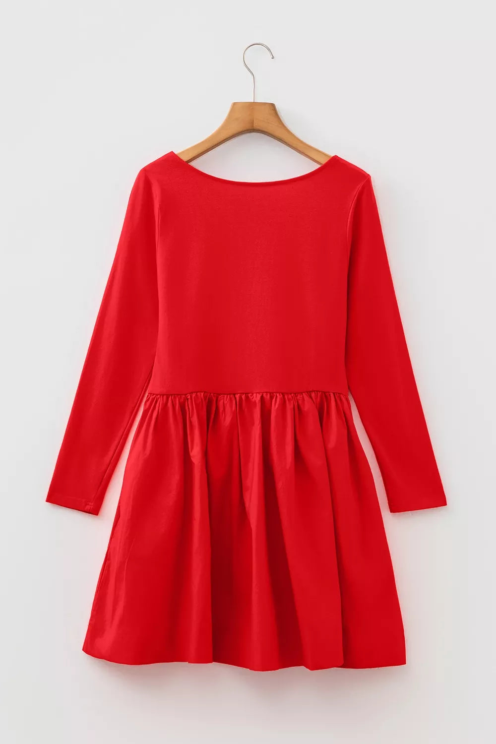 U-Neck Long-Sleeve Fit-and-Flare Mini Dress