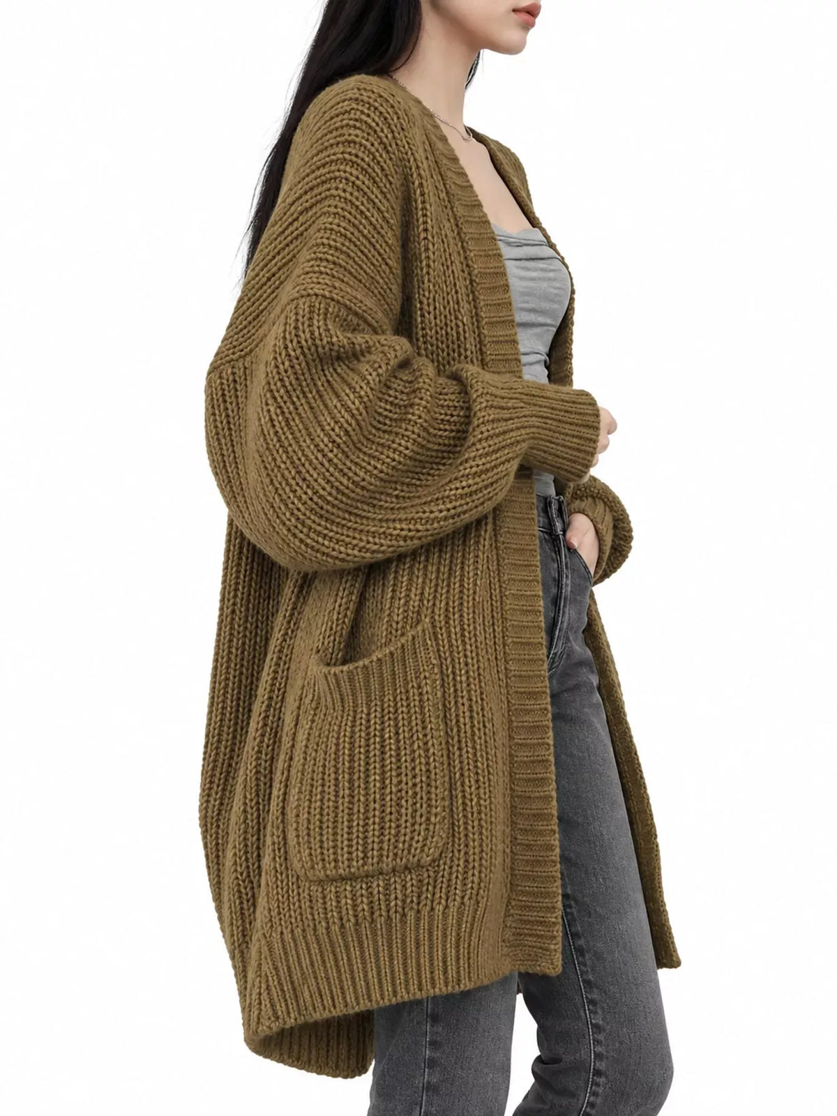 Oversized Openwork Longline Cardigan with Pockets — photo 18