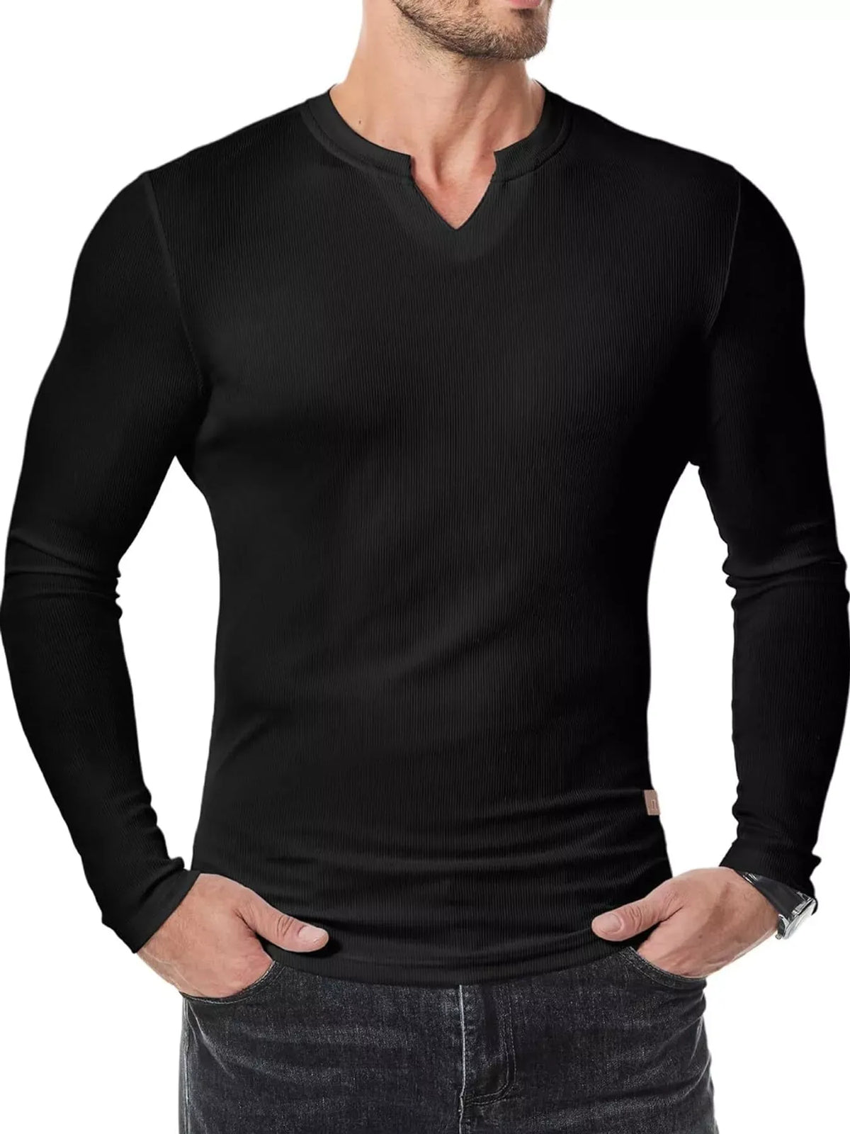 Men's Ribbed Slim-Fit Long-Sleeve Henley — photo 6