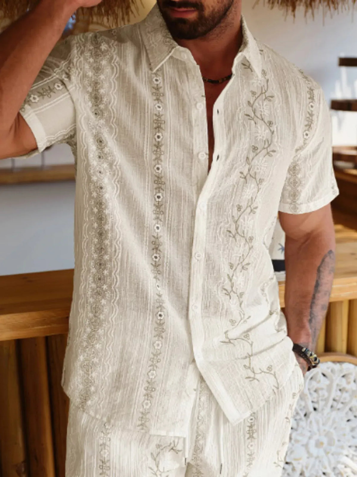 Men's Embroidered Floral Shirt & Shorts Set — photo 5