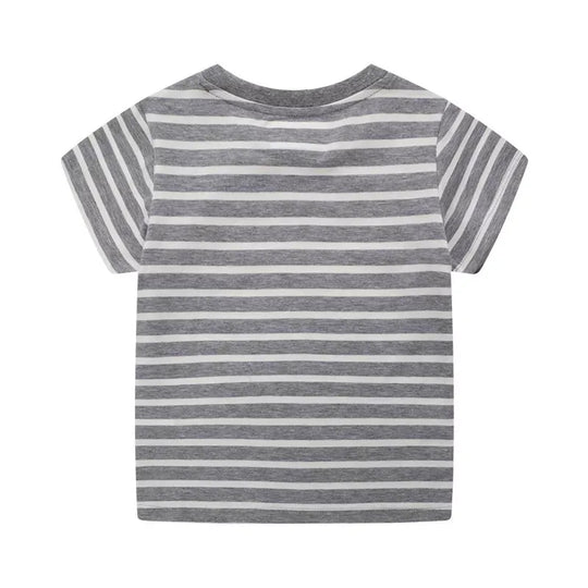Another view: Kids' Striped Excavator Cotton T-Shirt – Dark Gray