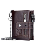 Retro Genuine Leather Bifold Wallet with Dual Zippers | Coin & Card Organizer