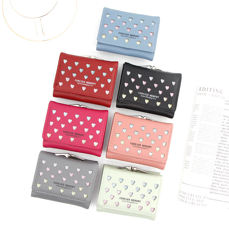 Three-Fold Wallet with Hollowed-Out Heart Design