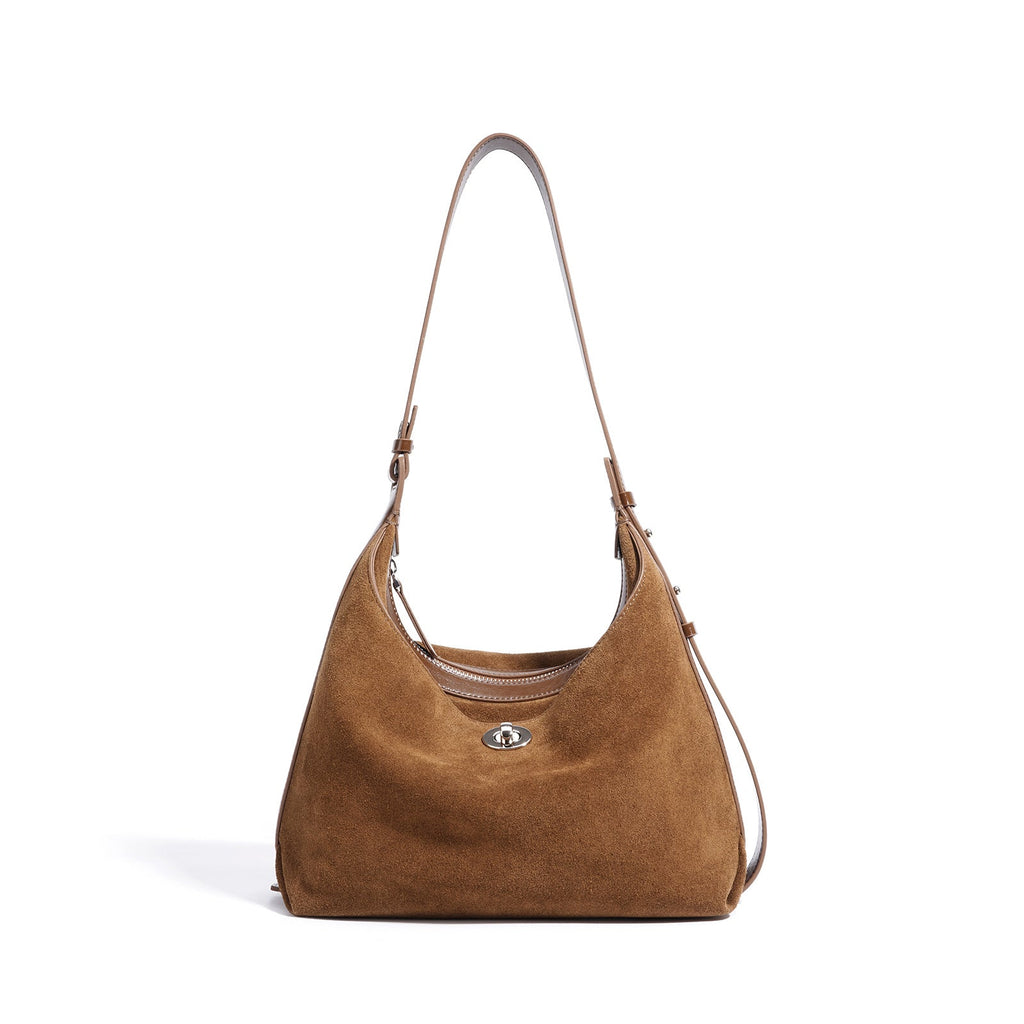 Genuine Cowhide Suede Bucket Bag - Versatile Chain Crossbody Shoulder Bag for Women