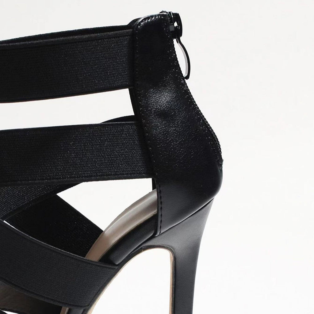 Women's Roman Style High Heel Sandals with Back Zipper - Elegant Party Heels