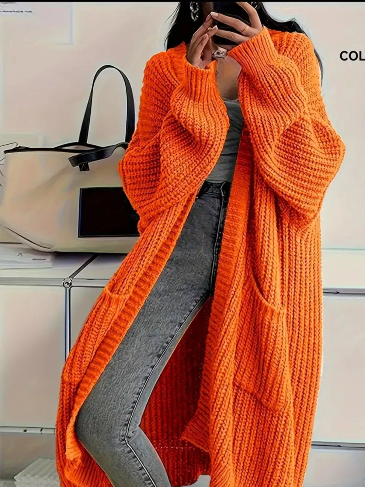 Oversized Openwork Longline Cardigan with Pockets — photo 42
