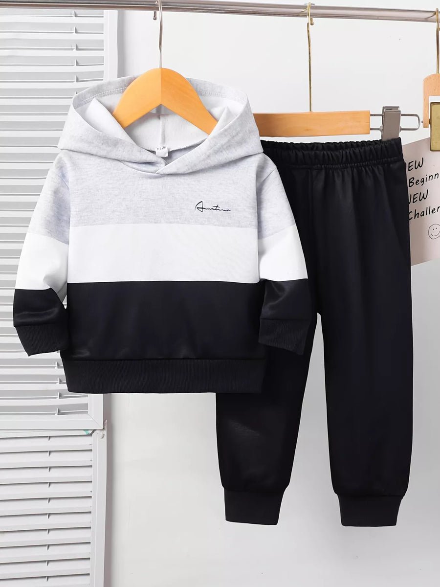 Baby Color-Block Hoodie & Pants Set — Black
