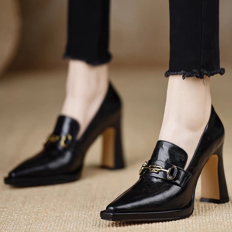Retro Chunky-Heel Pointed-Toe Professional Women's Pumps | Slip-On Office Heels