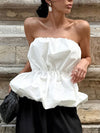 White ruched strapless tube top