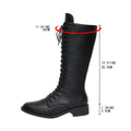 Women's Knee-High Lace-Up Boots | Round Toe Mid Heel PU Leather Boots in Black & Brown