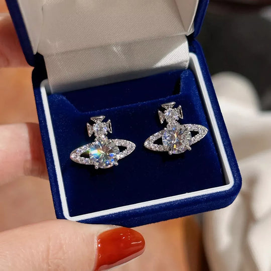 Another view: 2 Carat Moissanite 925 Sterling Silver Planet Earrings