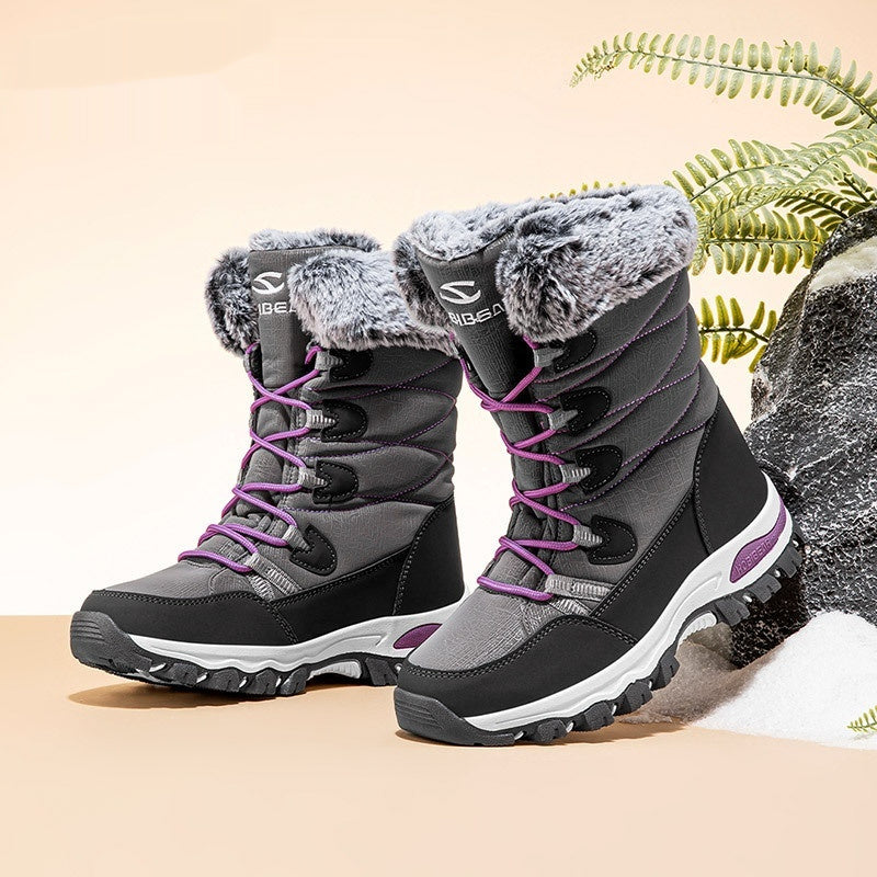 Women's Faux Fur Winter Snow Boots - Warm Mid-Height Soft Sole Casual Boots