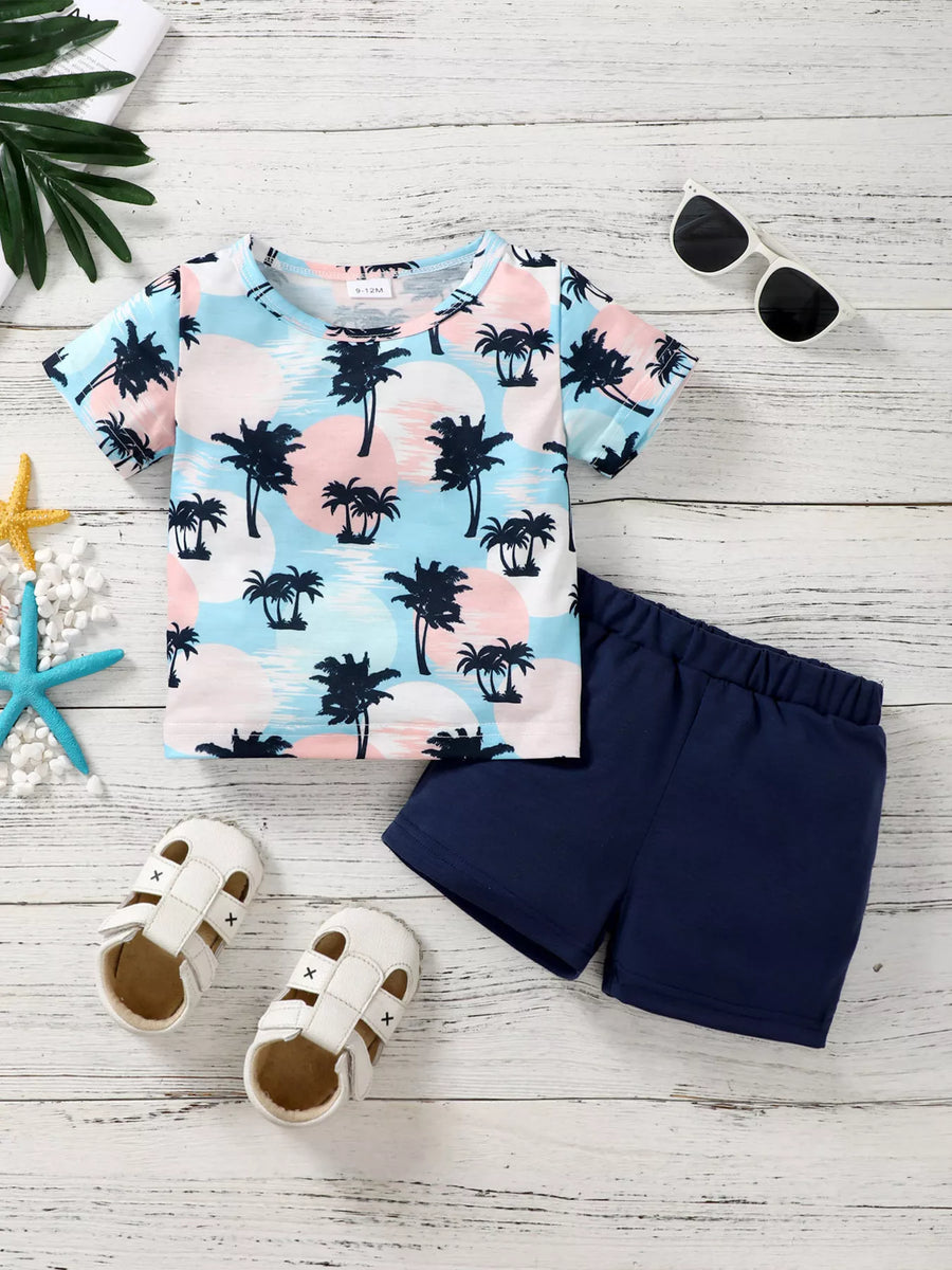 Tropical Palm Tee & Shorts Set