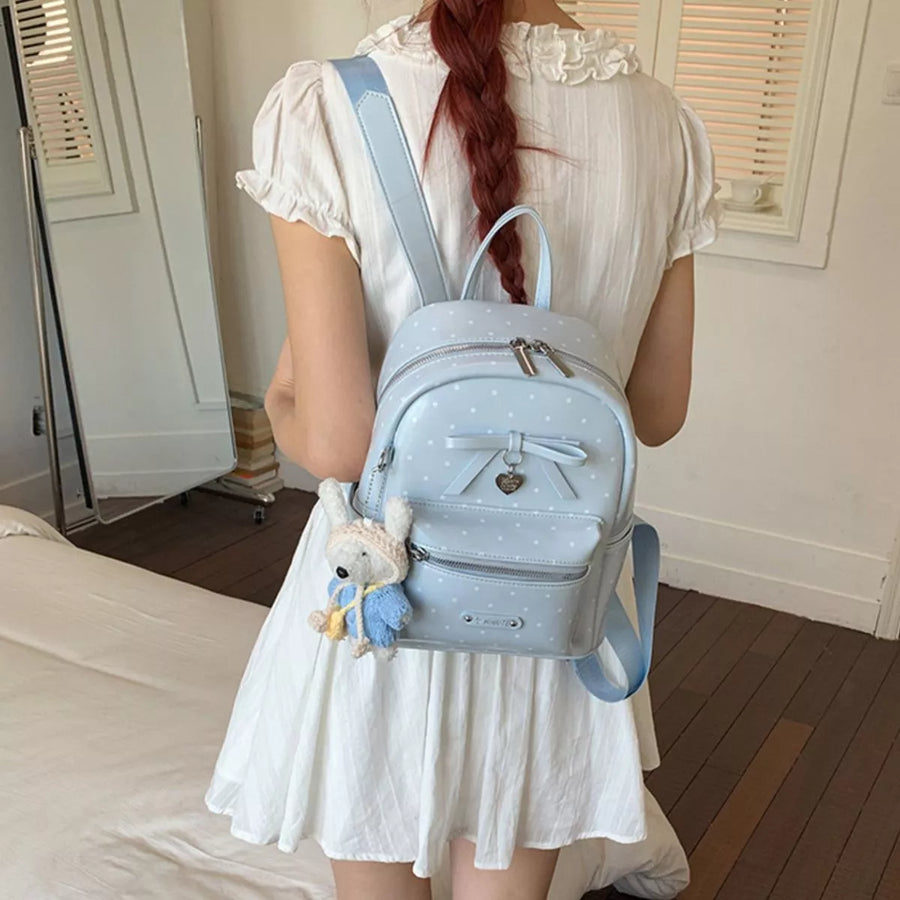 Blue Polka-Dot Bow Mini Backpack