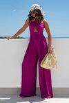 Women's halter-neck wide-leg keyhole jumpsuit