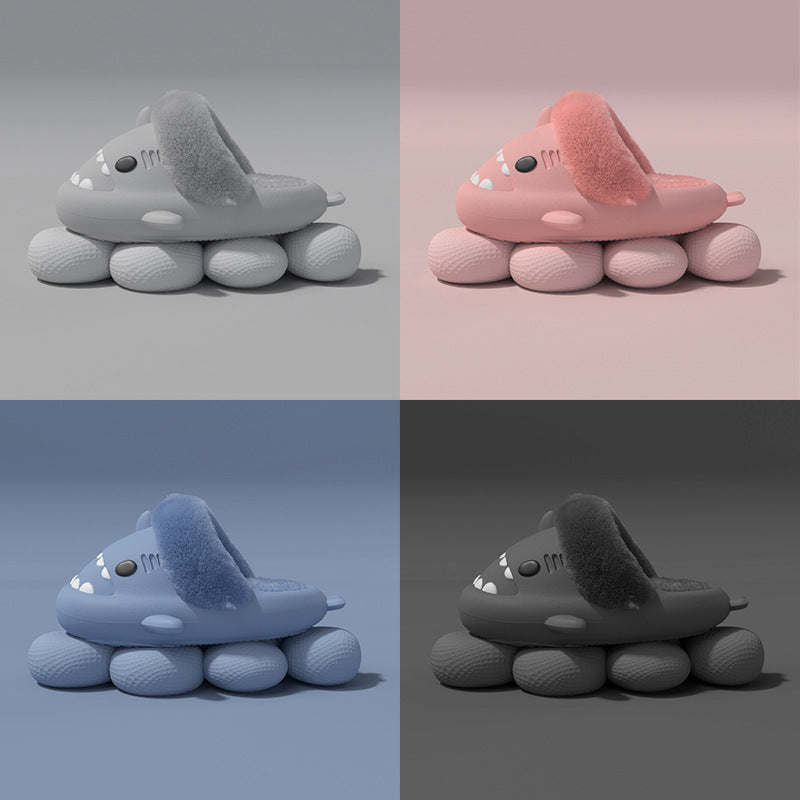 Shark Slippers Warm Fuzzy House Shoes | Detachable Fuzzy Winter Bedroom Slippers