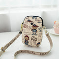 Embroidered Canvas Phone Crossbody Bag for Women - Fashionable Streetwear Shoulder Bag with Adjustable Strap
