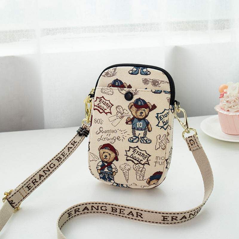 Embroidered Canvas Phone Crossbody Bag for Women - Fashionable Streetwear Shoulder Bag with Adjustable Strap