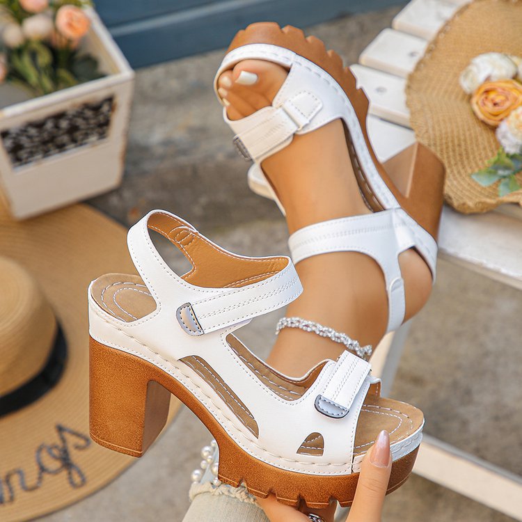 Women's Thick Sole High Heel Sandals | Single Strap Buckle Summer Shoes