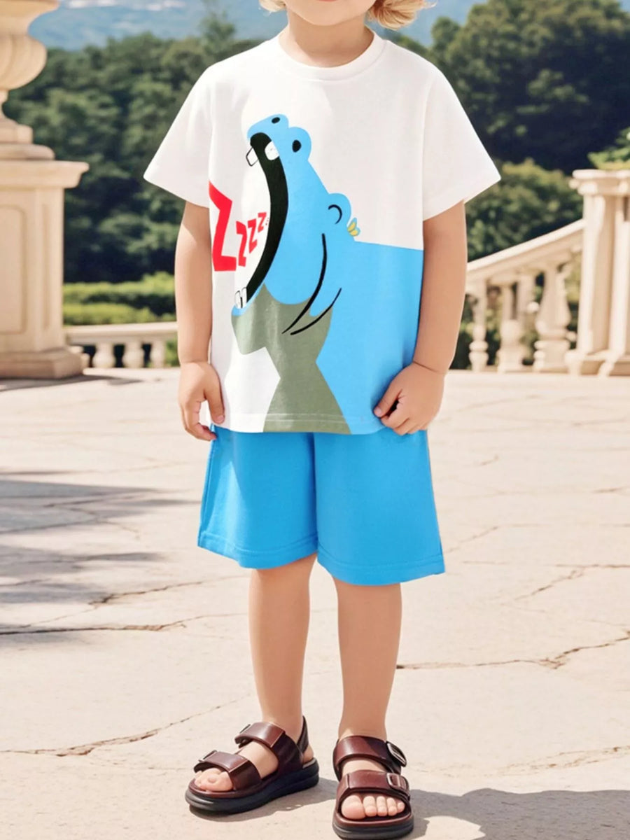 Kids' Hippo Pocket Tee & Shorts Set – Sky Blue