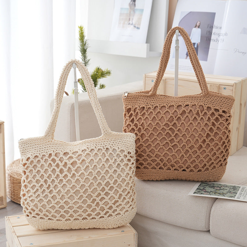 Handwoven Straw Tote Bag | Cotton Rope Beach Bag for Women | Lightweight Summer Tote