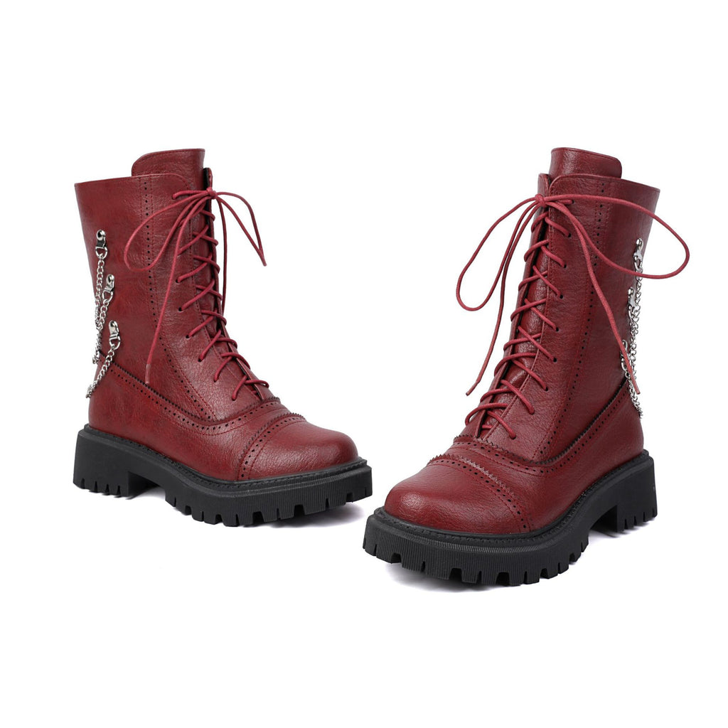 Women's Chunky Heel Mid-Calf Lace-Up Boots | Square Toe Dr. Martens Style | Sizes 35–42