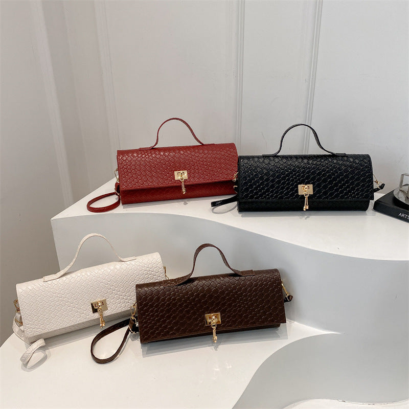 Women's Minimalist Crossbody Bag – Solid Color Woven Fabric Shoulder Bag