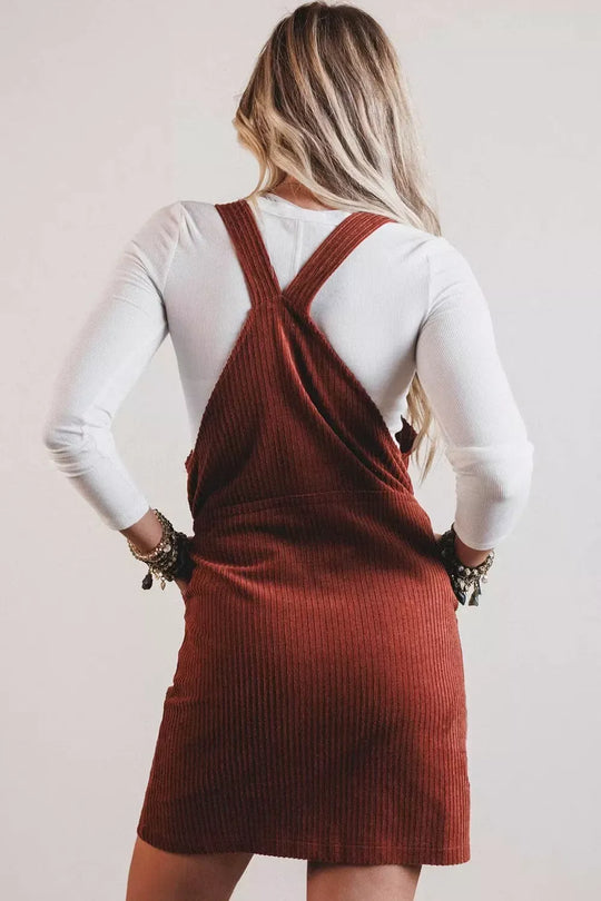 Another view: Ribbed Corduroy Zip-Up Sleeveless Pocket Sheath Dress