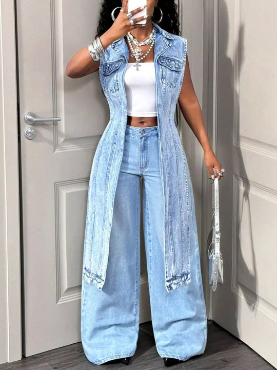 Another view: High-Low Open Front Denim Vest