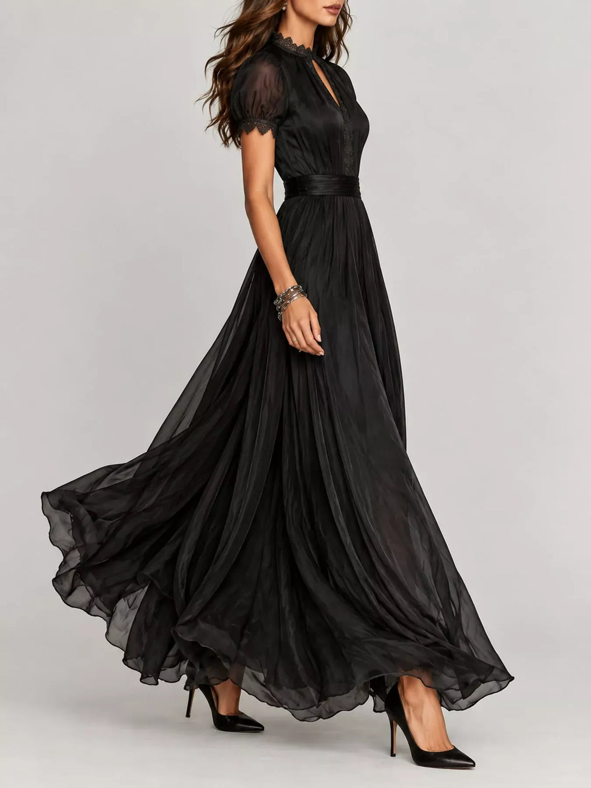 Mock-Neck Chiffon Keyhole Maxi Dress — photo 19