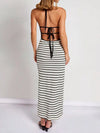 White striped halter cutout maxi dress