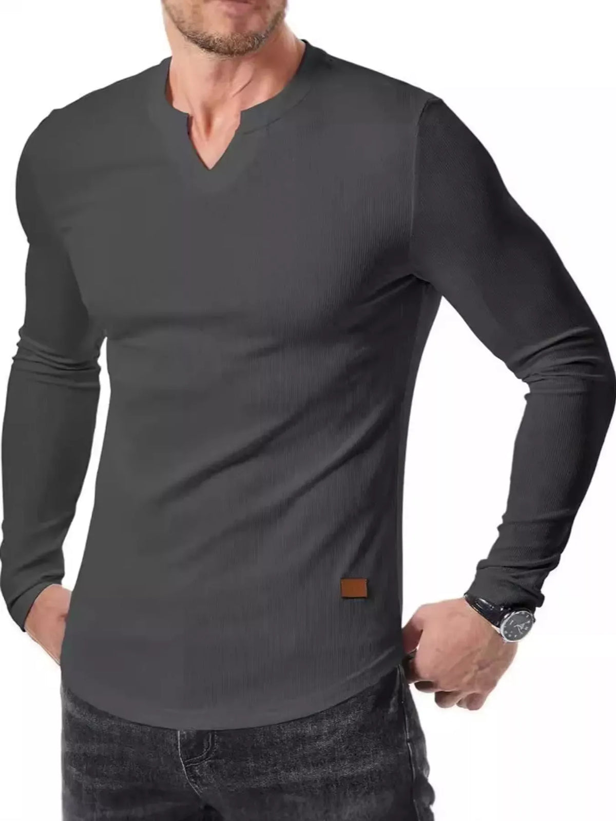 Men's Ribbed Slim-Fit Long-Sleeve Henley — photo 17