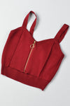 Zip-front cutout sleeveless ribbed-knit crop top