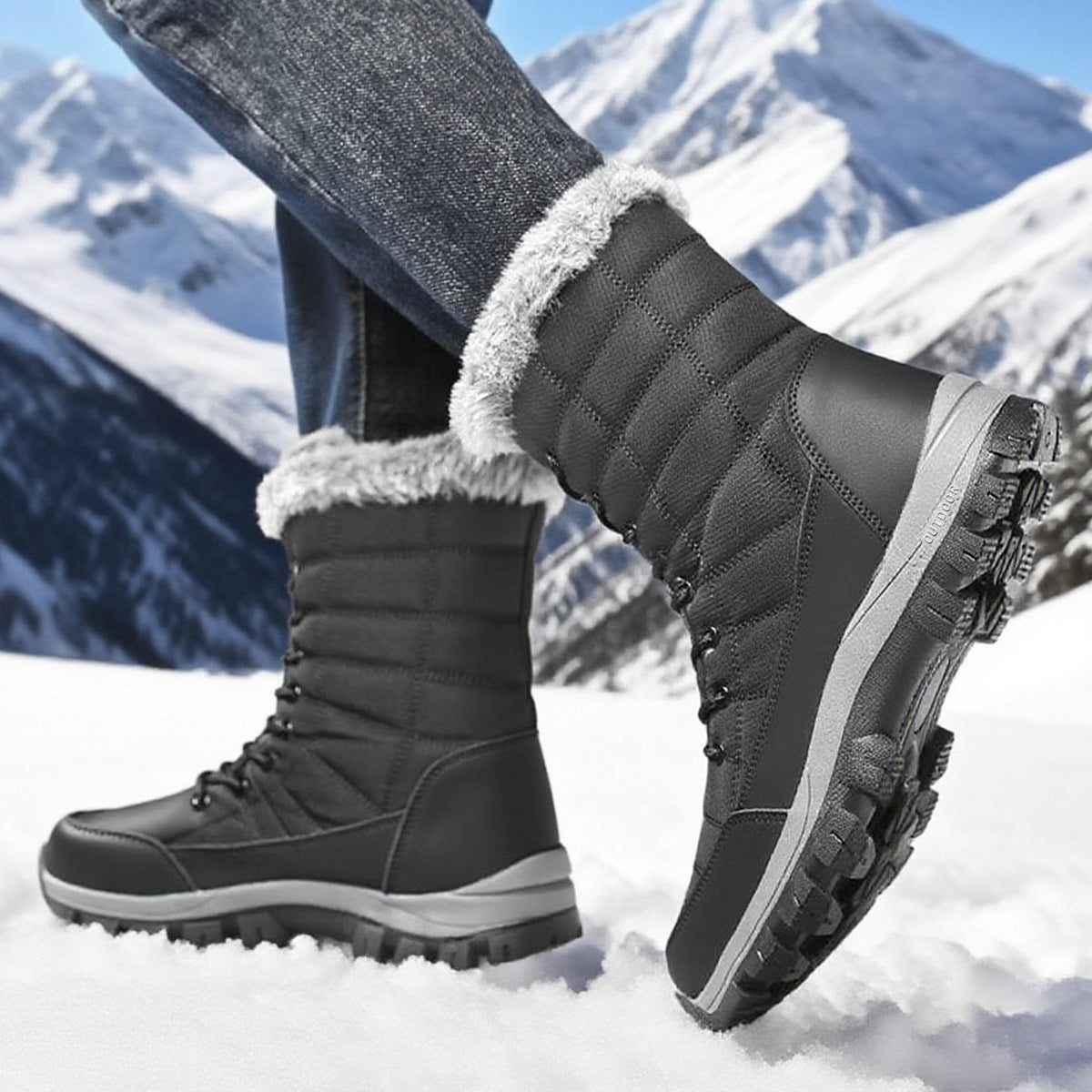 Men's Non-Slip Outdoor Winter Boots | Thickened Extra-Long Plush Lining | Warm Sports Snow Boots
