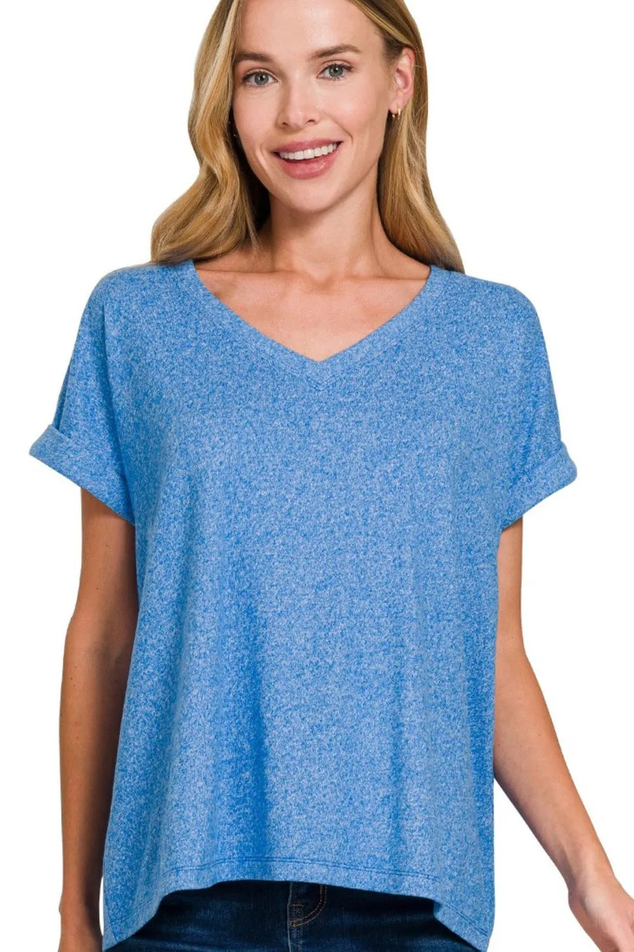 Soft Melange Hacci V-Neck Tee — OCEAN BLUE