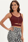Zip-front cutout sleeveless ribbed-knit crop top