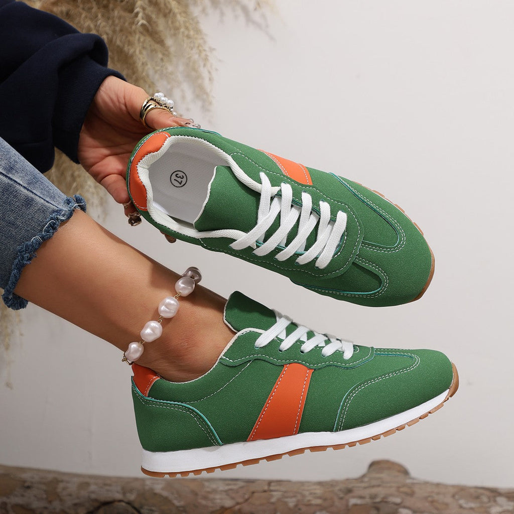 Women's Round-Toe Lace-Up Casual Thick-Soled Elevating Sneakers | Color-Block Platform Shoes