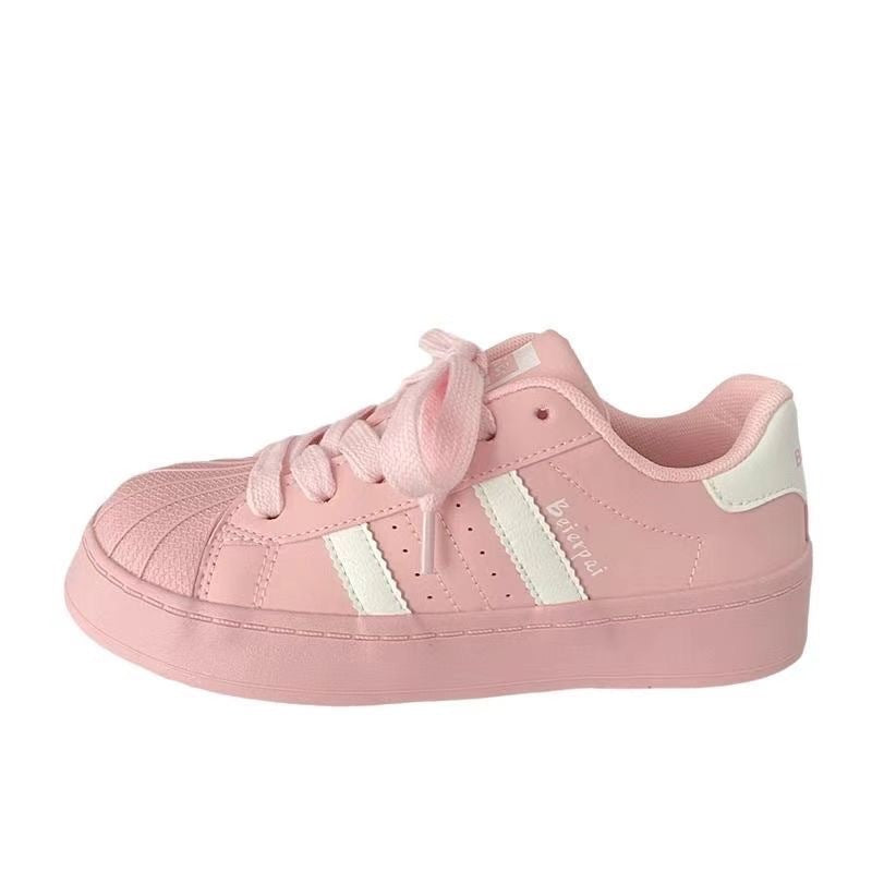 Women's Shell Toe Casual Sneakers | PU Leather Low-Top Lace-Up