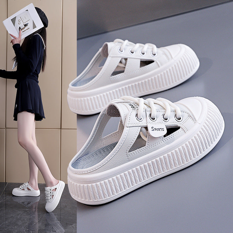 Women's Cutout Slide Sneakers | Breathable Lightweight Platform Half-Slippers