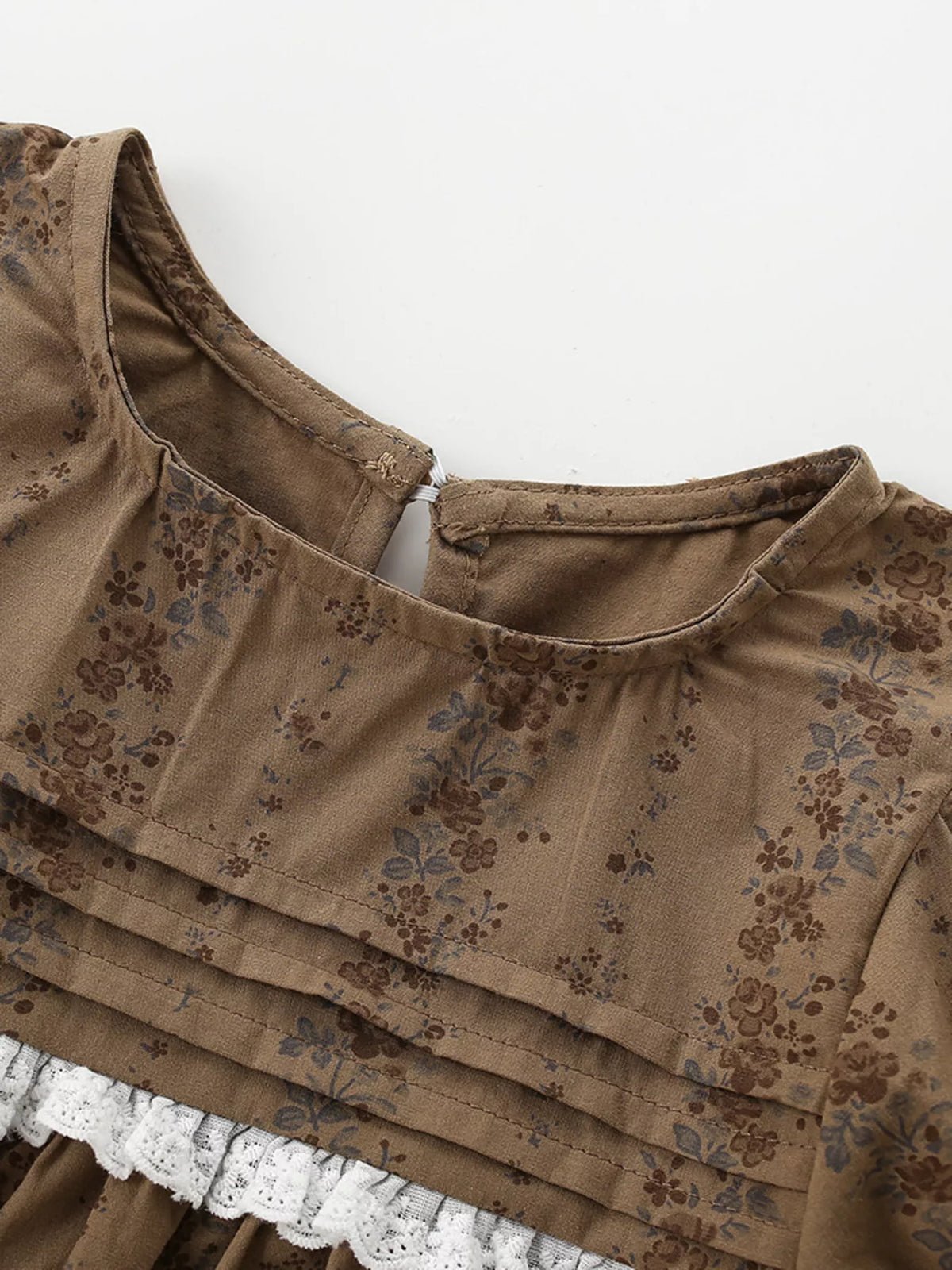 Children’s Vintage Floral Lace-Detail Puff-Sleeve Dress