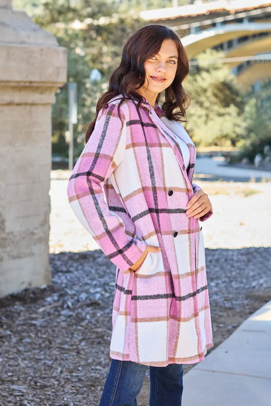 Another view: Plaid Button-Up Lapel Coat — Full Size