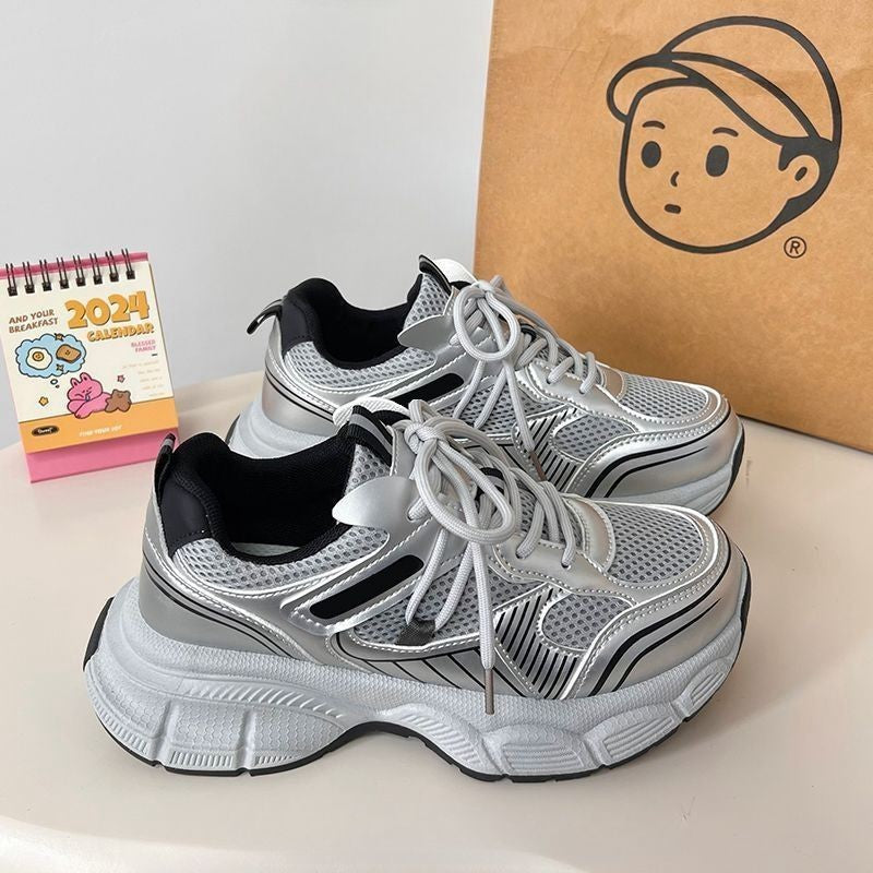 Women's Height-Enhancing Casual Sneakers - Breathable Lightweight Lace-Up Shoes