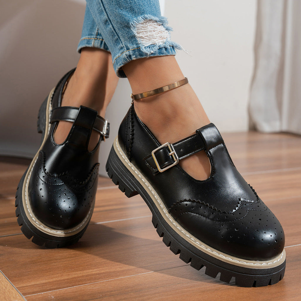 Women's Retro British Chunky Heel Pumps | Hollow-Out Buckle Loafer Shoes