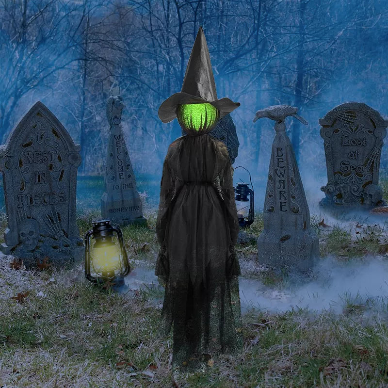 Glowing-Head Halloween Witch Decoration