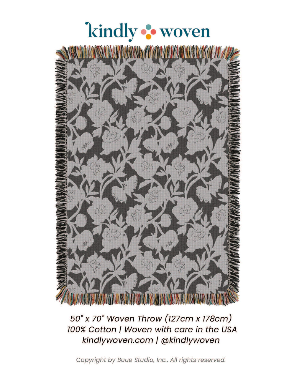 Neutral Botanical Throw Blanket, Reversible Cotton Jacquard Throw