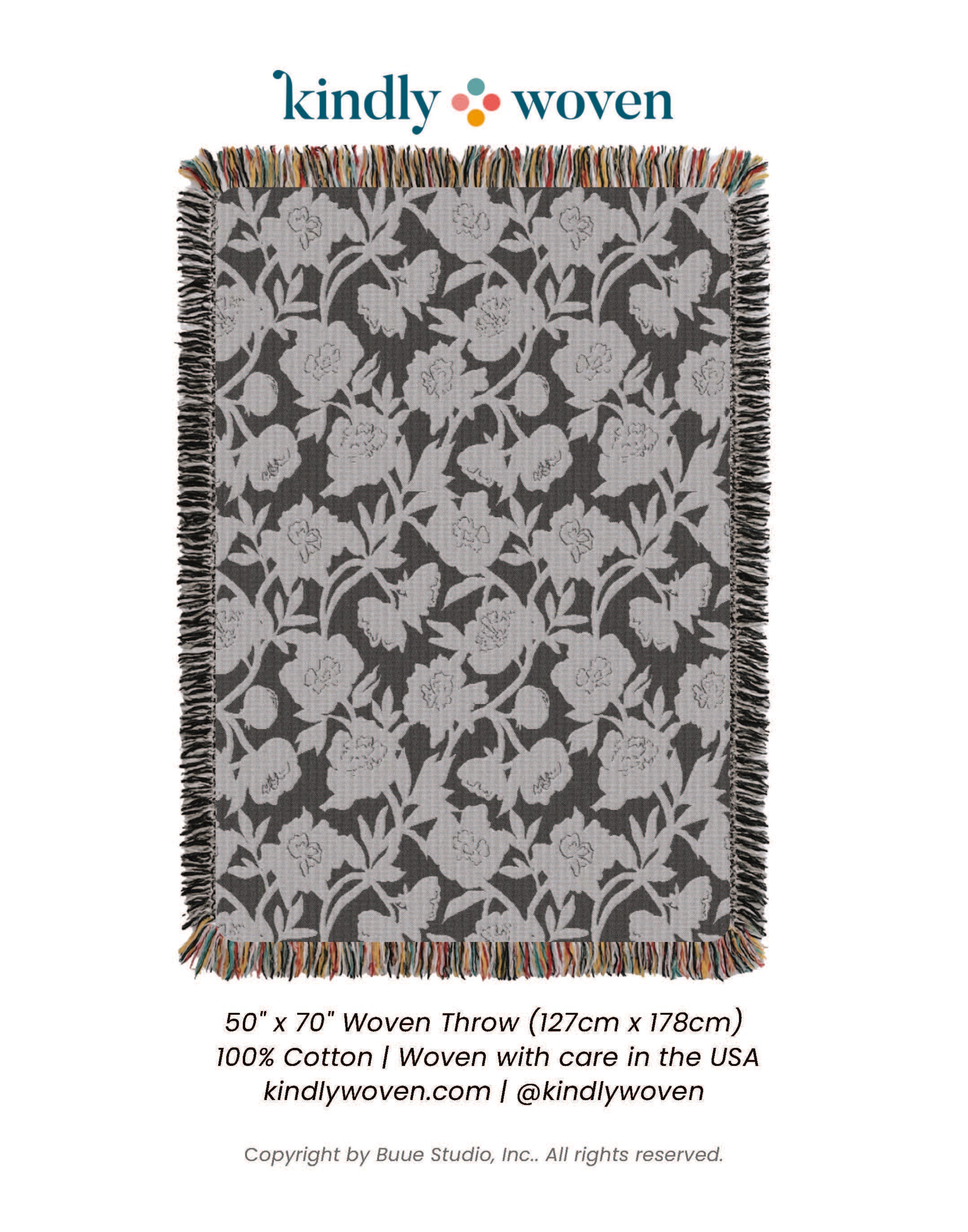 Neutral Botanical Throw Blanket, Reversible Cotton Jacquard Throw
