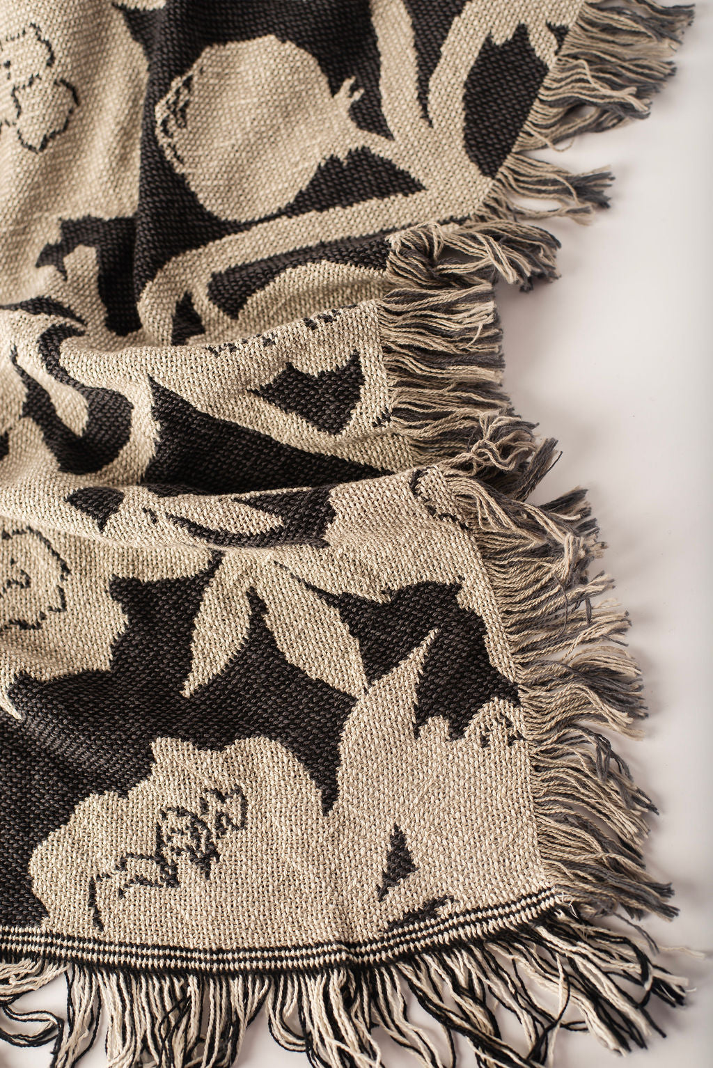 Neutral Botanical Throw Blanket, Reversible Cotton Jacquard Throw